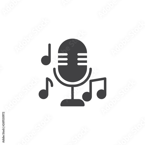 Microphone with music note vector icon. filled flat sign for mobile concept and web design. Musical note and mic glyph icon. Symbol, logo illustration. Vector graphics