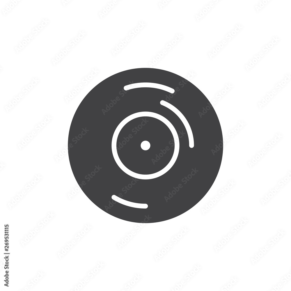 Vinyl record vector icon. filled flat sign for mobile concept and web design. CD disc glyph icon. Dj music symbol, logo illustration. Vector graphics Vinyl record vector icon. filled flat sign for mobile concept and web design. CD disc glyph icon. Dj music symbol, logo illustration. Vector graphics