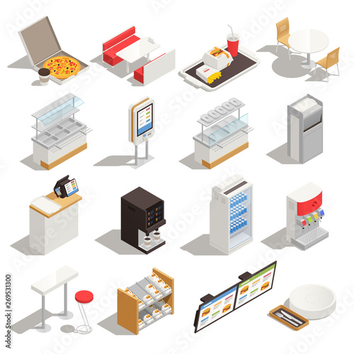 Fast Food Service Isometric Set