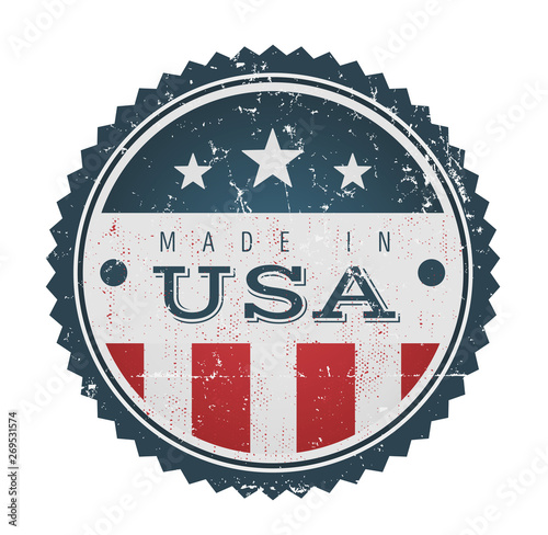 Made In USA Vintage Badge Seal/ Illustration of a cool vintage grunge textured made in USA badge seal certificate with stars and stripes and elegant typography