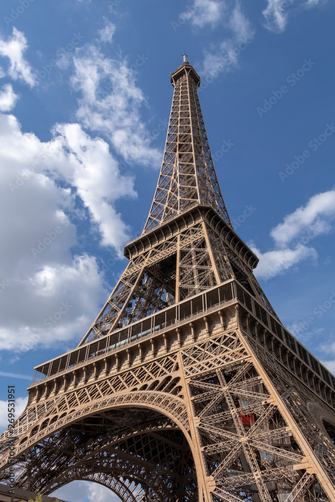 Eiffel Tower one of the most iconic landmarks of Paris located on the Champ de Mars in Paris, France