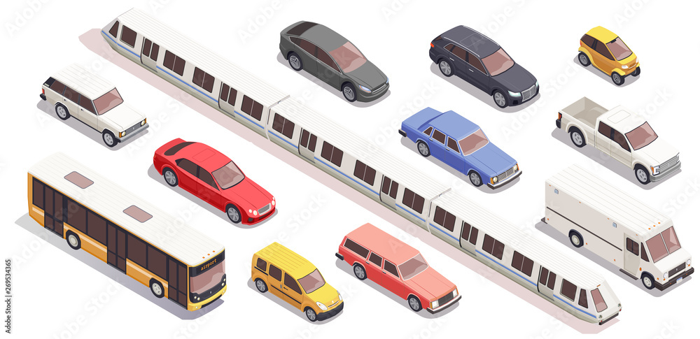Plakat Zestaw ikon izometryczny transportu