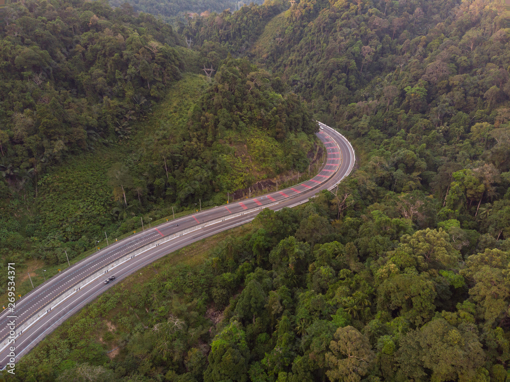 road and forest mountain aerial view road and forest mountain aerial view