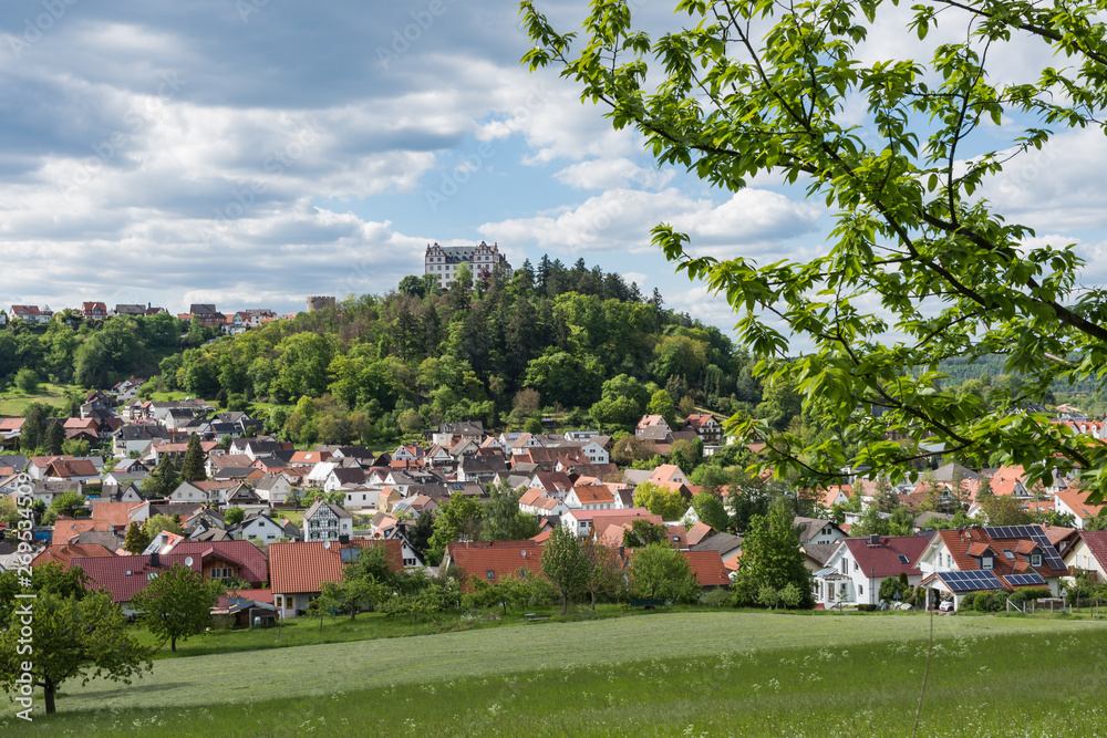 Naklejka premium Blick auf Schloss Lichtenberg im malerischen Fischbachtal im Odenwald, Hessen, Deutschland
