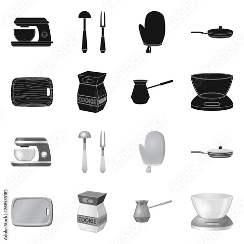 Vector design of kitchen and cook symbol. Set of kitchen and appliance stock vector illustration.