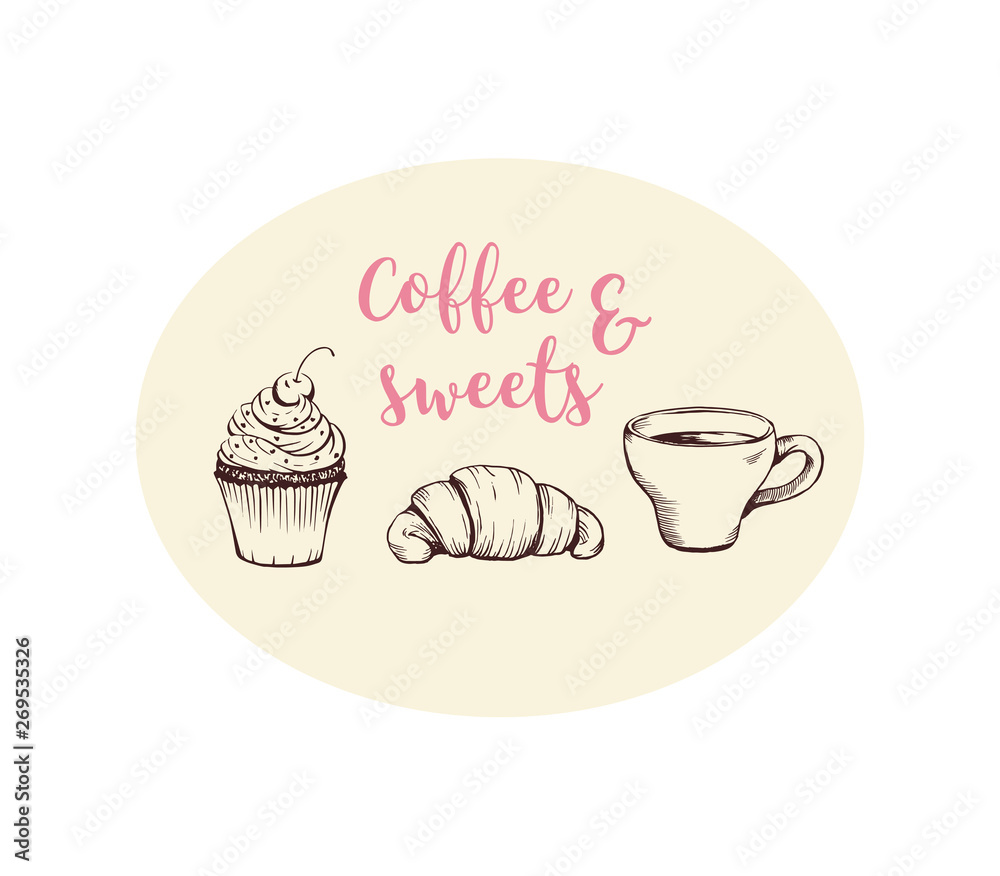 Coffee and sweets sketch style illustration Coffee and sweets sketch style illustration