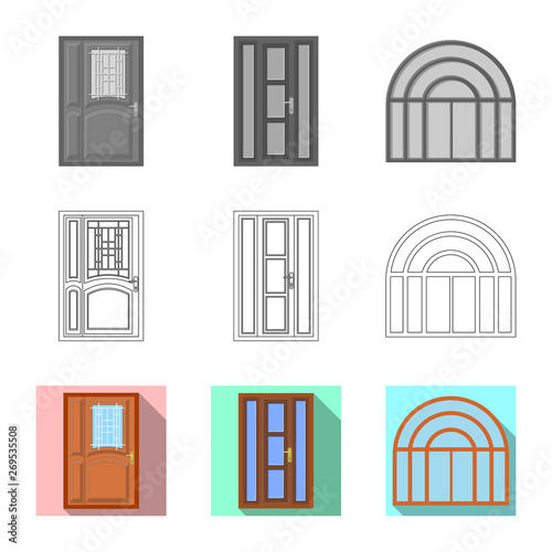 Vector illustration of door and front sign. Collection of door and wooden vector icon for stock.