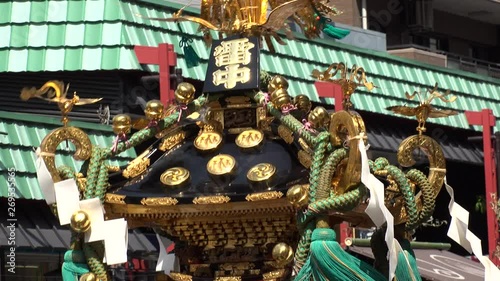 ASAKUSA, TOKYO,  JAPAN - MAY 2019 : Close up shot of portable shrine at the summer festival. photo