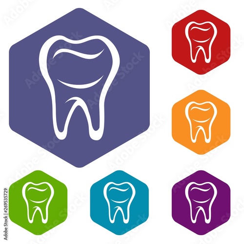 Tooth icons vector colorful hexahedron set collection isolated on white