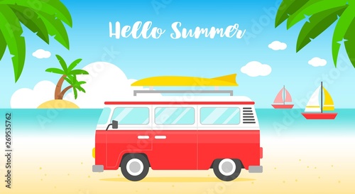 Summer vacation, Summer beach poster vector illustration