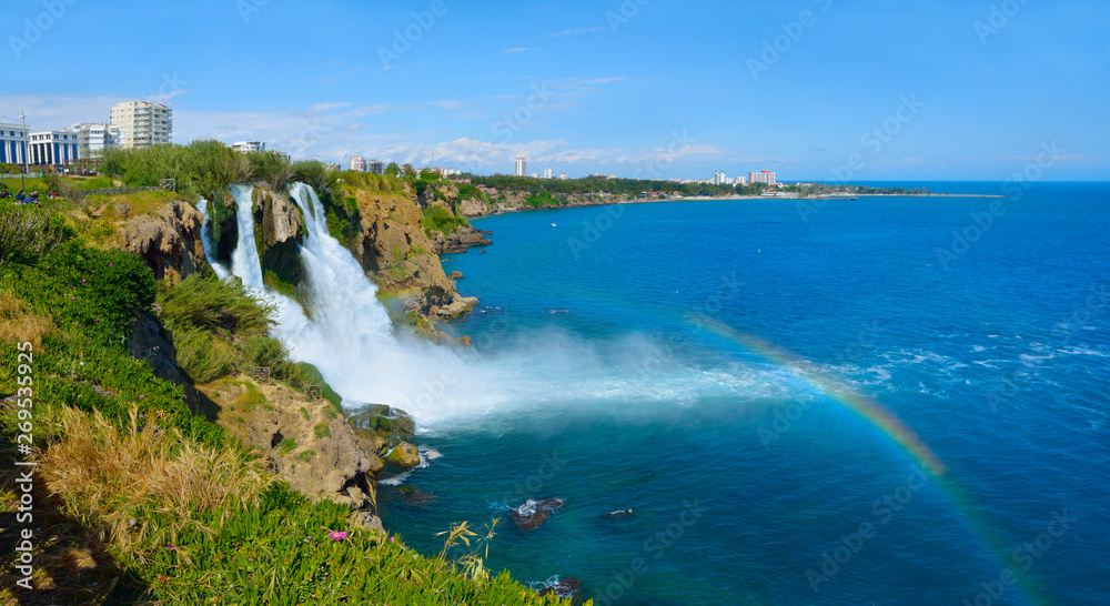 Lower Duden waterfall, Antalya. Lara region. Panorama.