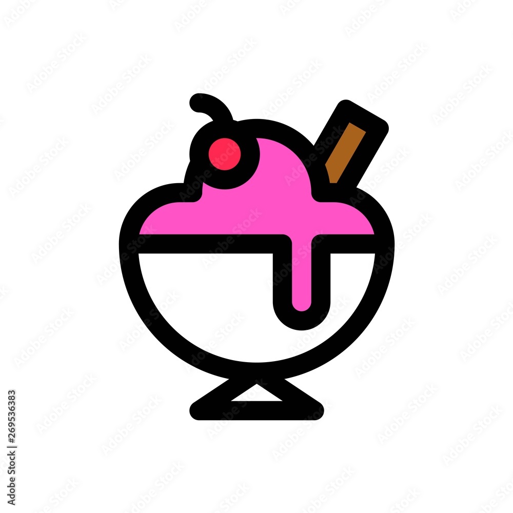 Ice cream sundae vector, Sweets filled icon editable outline Ice cream sundae vector, Sweets filled icon editable outline