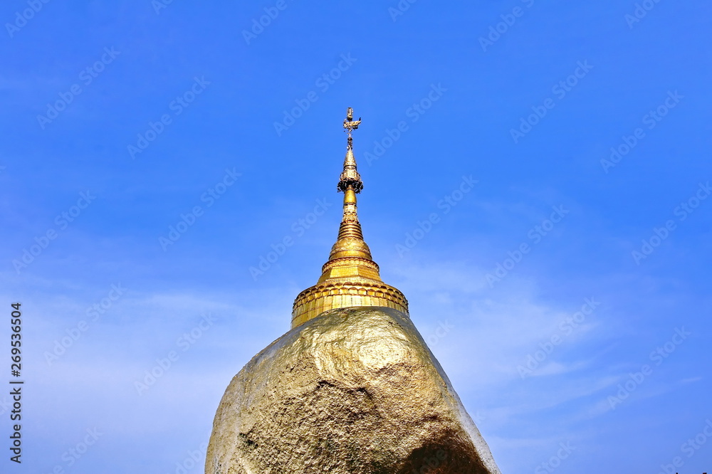 Fototapeta premium Kyaiktiyo pagoda or Golden rock are pagoda to be the old is famous tourist attraction in the Mon State, Myanmar.