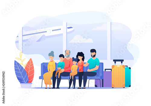 Happy Family Trip Motivation Cartoon Illustration
