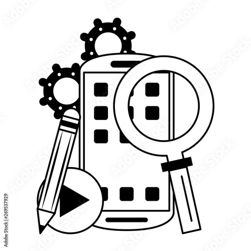Smartphone operative system software in black and white