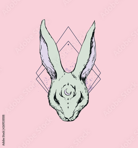 Hand drawn rabbit ink illustration print design