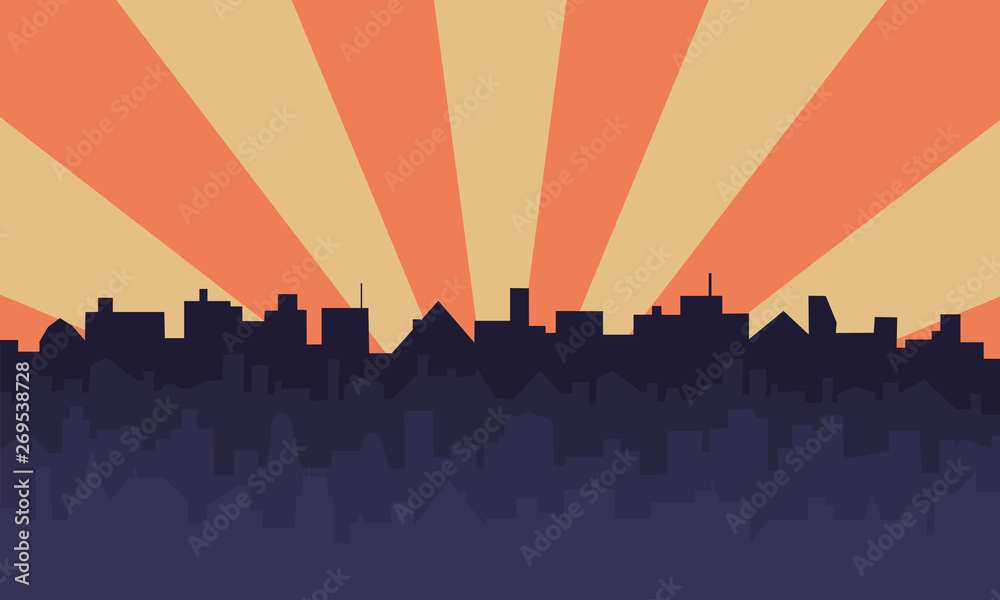 Pop art background with silhouettes of buildings