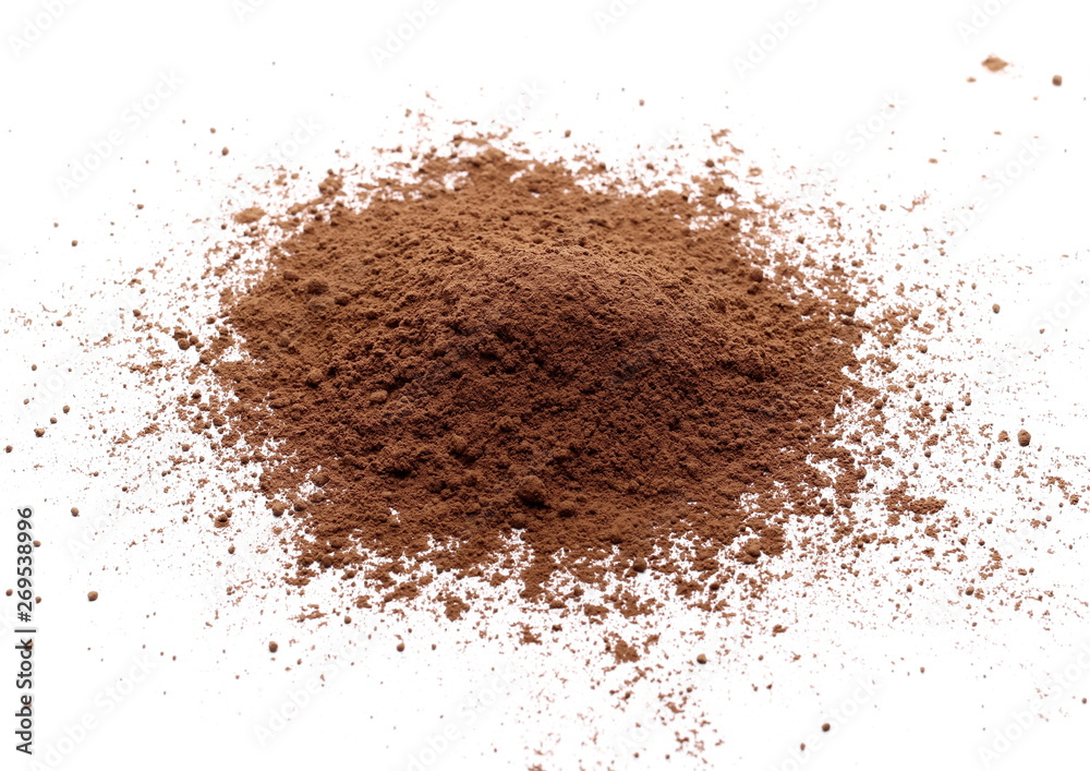 Cocoa powder pile isolated on white background Cocoa powder pile isolated on white background