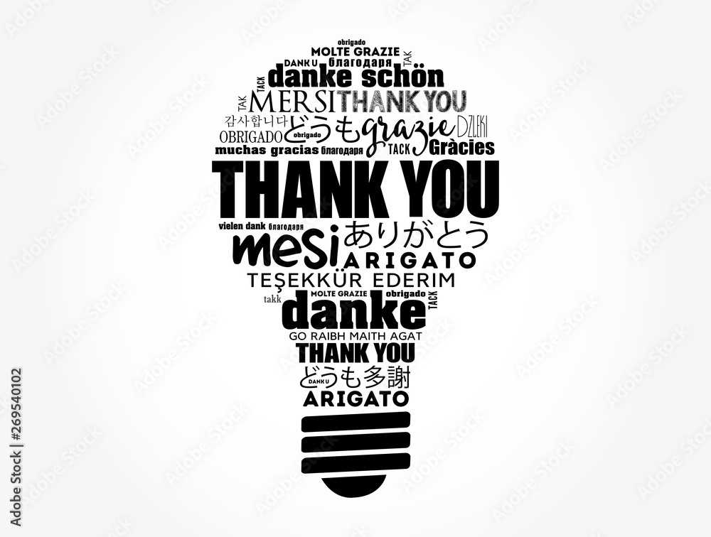 Thank You light bulb word cloud in different languages, concept background Thank You light bulb word cloud in different languages, concept background