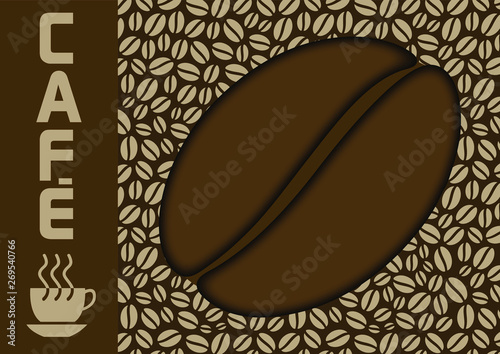 Affiche d’un grain de café géant sur un fond au motif de petits grains de café afin de promouvoir un café de qualité français.