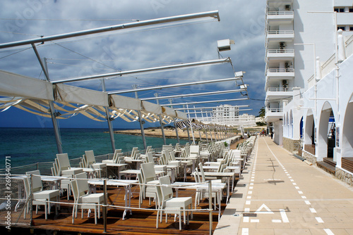 Ibiza Island.Sant Antoni de Portmany.Cafes and restaurants are preparing for the start of the season.