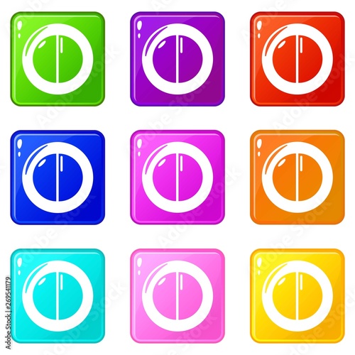 Face powder female icons set 9 color collection isolated on white for any design