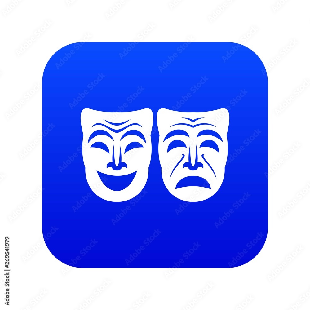 Happy and sad mask icon digital blue for any design isolated on white vector illustration Happy and sad mask icon digital blue for any design isolated on white vector illustration