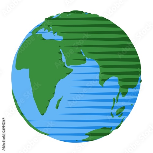 Icon of eastern hemisphere of Earth drawn in cartoon flat style