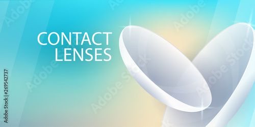 Banner with Contact Lenses for Glasses Clinic or Optical Store. Hand draw doodle background.