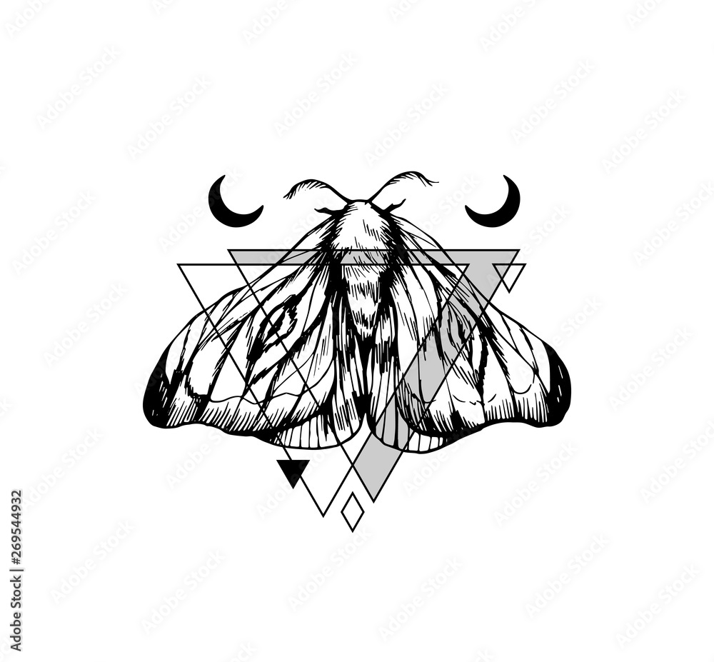 Handdrawn geometric tattoo design with moth Stock Vector | Adobe Stock