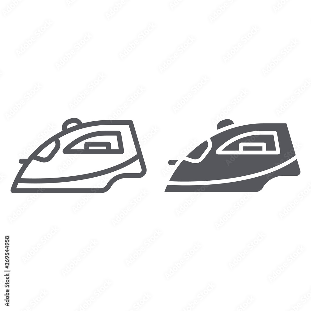 Iron line and glyph icon, appliance and home, steam iron sign, vector graphics, a linear pattern on a white background.