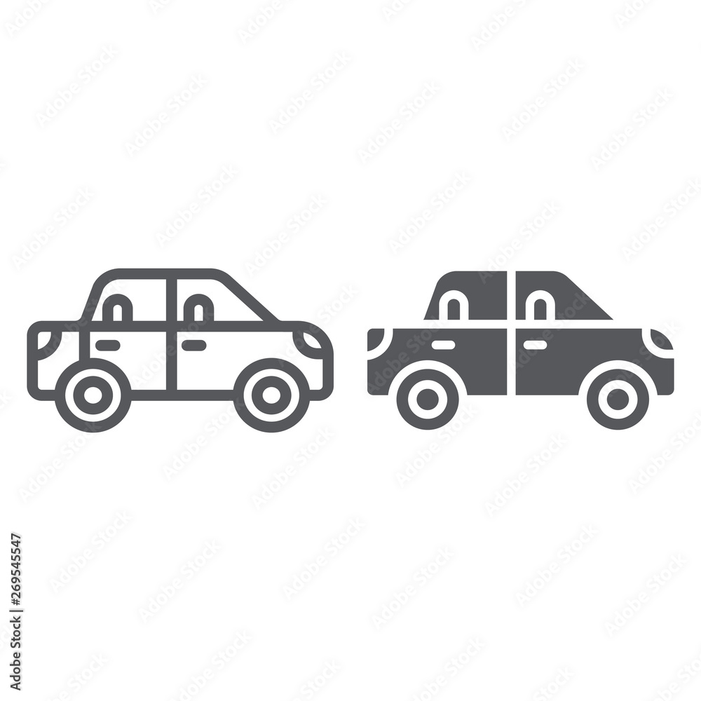 Passenger car line and glyph icon, transport and automobile, vehicle sign, vector graphics, a linear pattern on a white background.