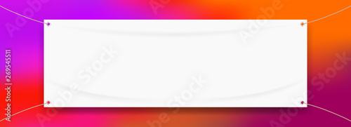 vinyl banner blank white isolated on colorful art background, white mock up textile fabric empty for banner advertising stand hanging, indoor outdoor fabric vinyl on colored paint rainbow colors frame