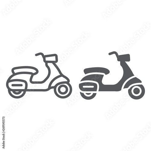 Scooter line and glyph icon  transport and drive  motorbike sign  vector graphics  a linear pattern on a white background.