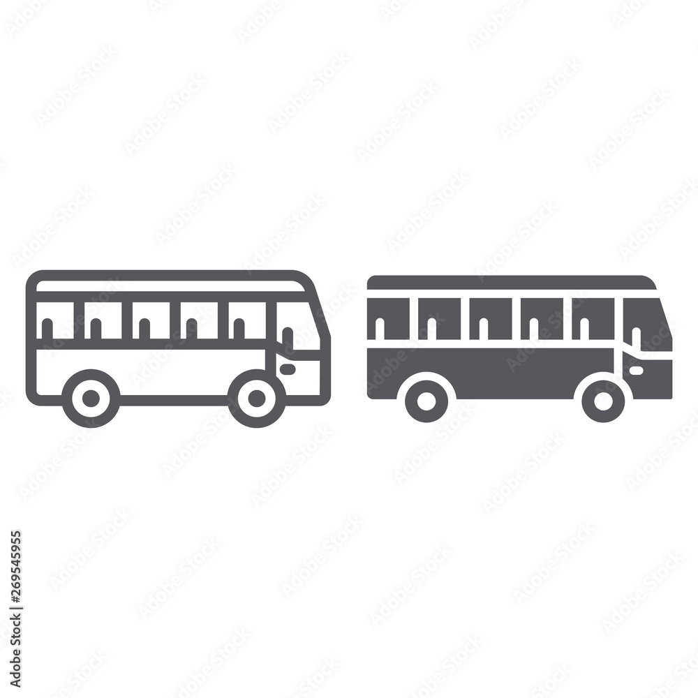 Bus line and glyph icon, transport and transportation, traffic sign, vector graphics, a linear pattern on a white background. Bus line and glyph icon, transport and transportation, traffic sign, vector graphics, a linear pattern on a white background.