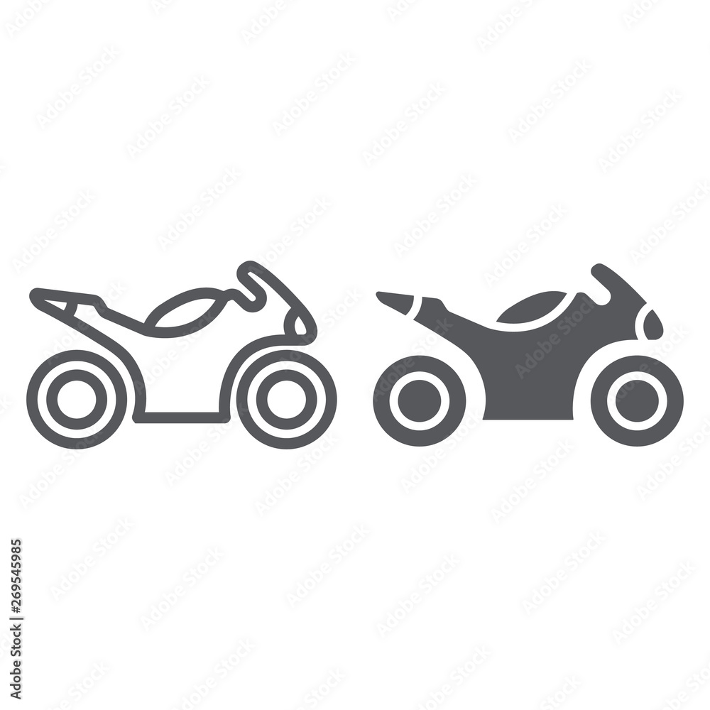 Sportbike line and glyph icon, transport and drive, motorbike sign, vector graphics, a linear pattern on a white background.
