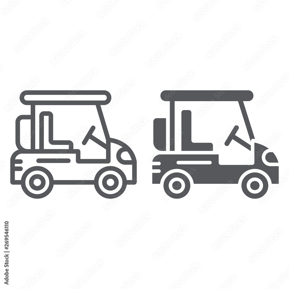 Golf cart line and glyph icon, transportation and auto, golf car sign, vector graphics, a linear pattern on a white background.