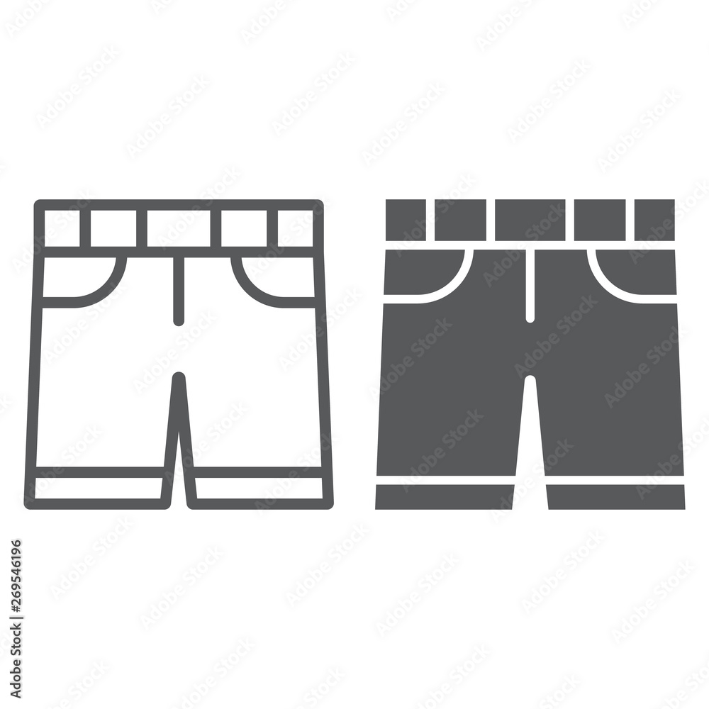 Shorts line and glyph icon, clothes and summer, pants sign, vector graphics, a linear pattern on a white background. Shorts line and glyph icon, clothes and summer, pants sign, vector graphics, a linear pattern on a white background.