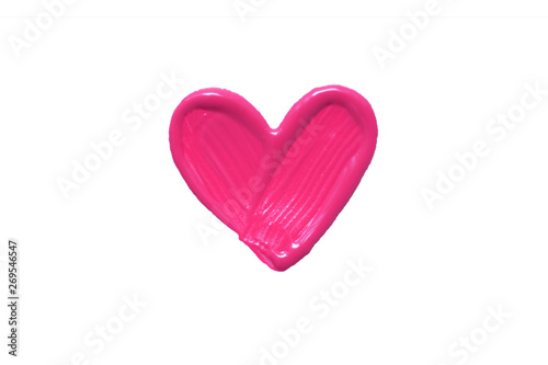 painted pink heart, white paper background, the concept of a symbol of love, isolated