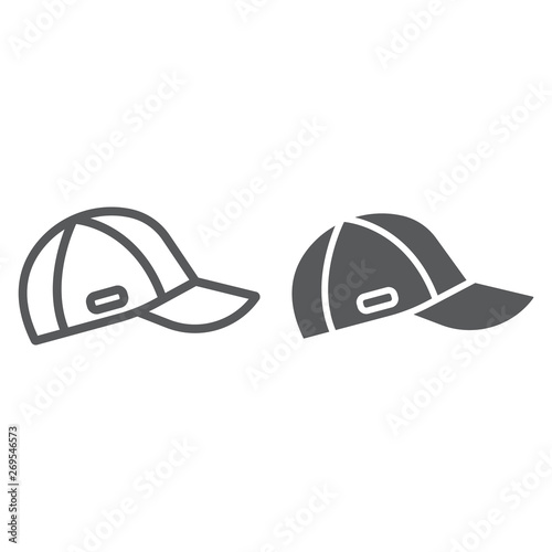 Cap line and glyph icon, clothes and accessory, sport hat sign, vector graphics, a linear pattern on a white background.