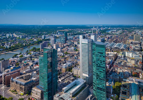 Aerial view of the financial district in Frankfurt, Germany.
