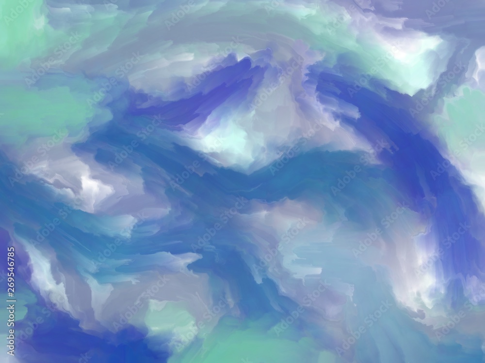 Abstract art blue landscape. A textural image of clouds or the sea. Drawing paints.