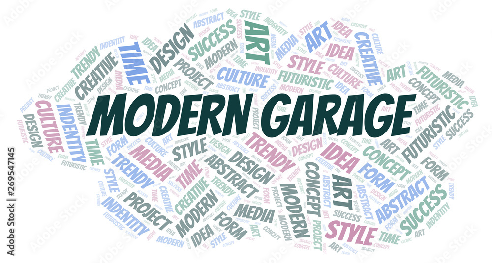 Modern Garage word cloud. Wordcloud made with text only.
