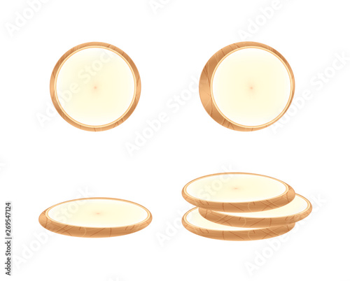 raw cassava fresh isolated on white background, cassava cut slice for tapioca flour industry or ethanol industry, pile yucca cassava tuber, raw manioc cassava in top view