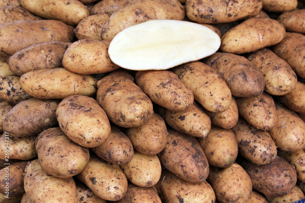 Stall with potatoes at street market Stall with potatoes at street market