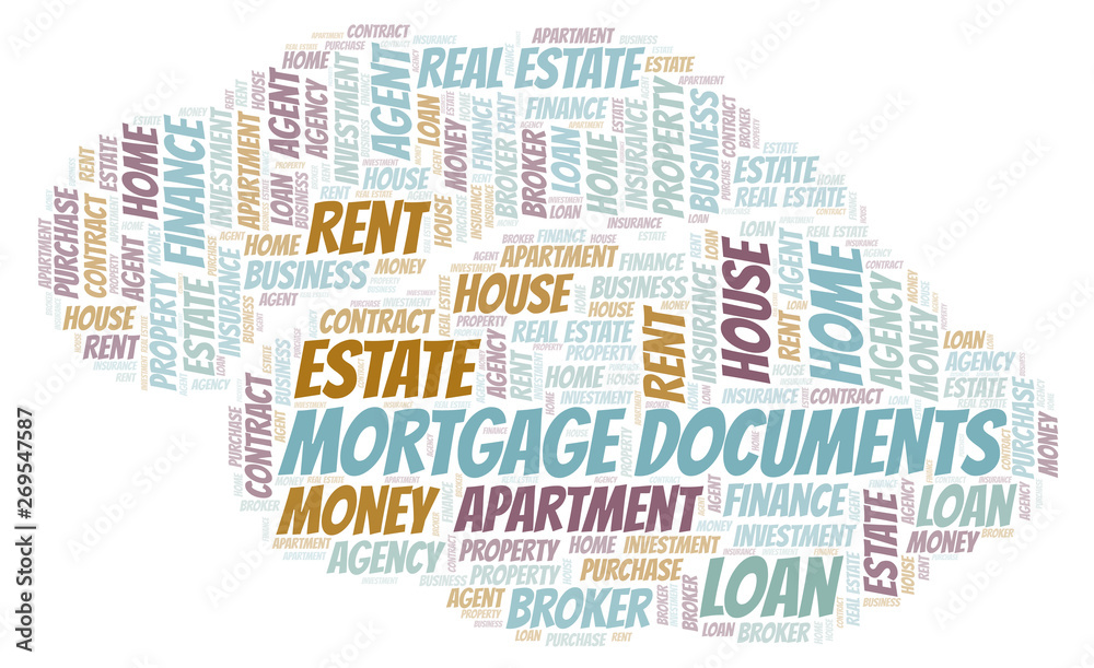Mortgage Documents word cloud. Wordcloud made with text only.