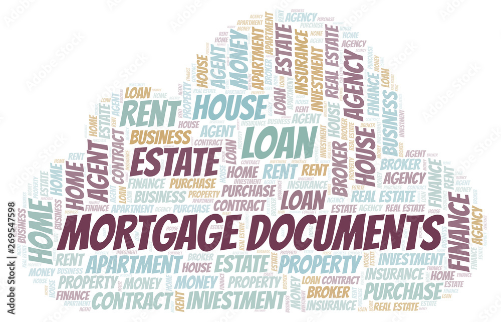 Obraz premium Mortgage Documents word cloud. Wordcloud made with text only.