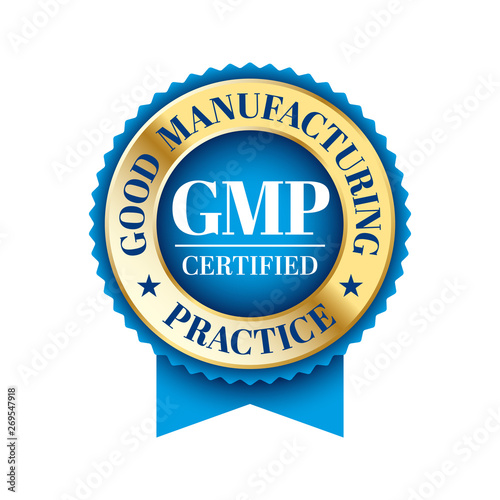 GMP (Good Manufacturing Practice) certified round stamp on white background - Vector