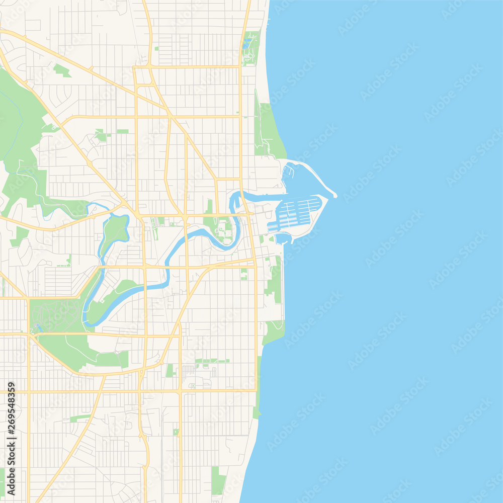 Fototapeta premium Empty vector map of Racine, Wisconsin, USA