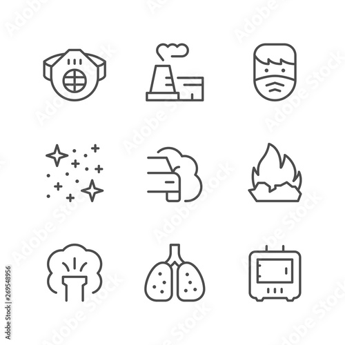 Set line icons of air pollution